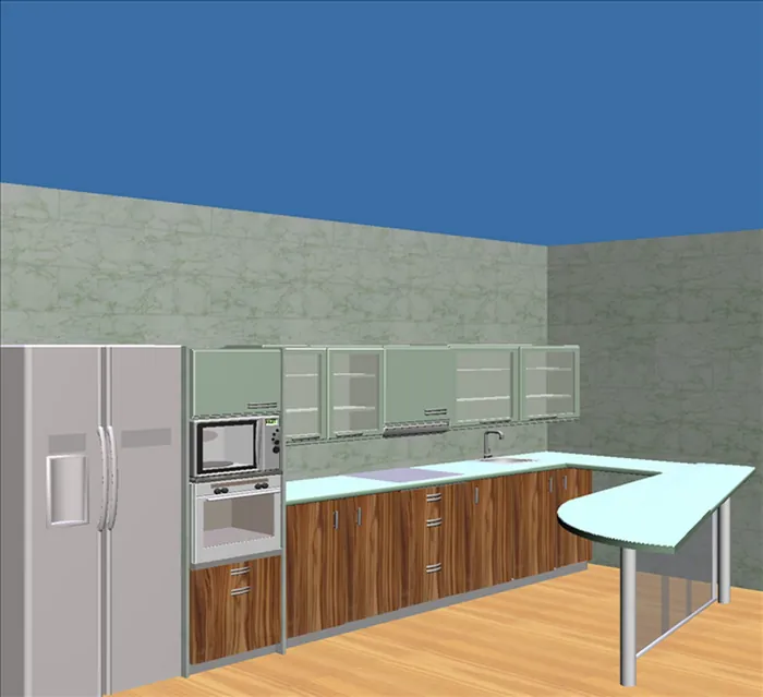 Render 3D de una cocina de diseño