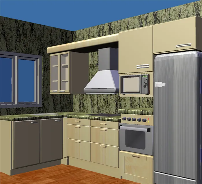 Render 3D de una cocina de diseño